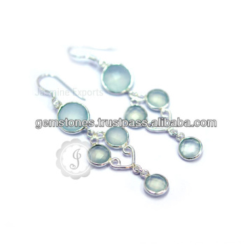 Designer Aqua Chalcedony Silver Gemstone Earring para mulheres no preço por atacado